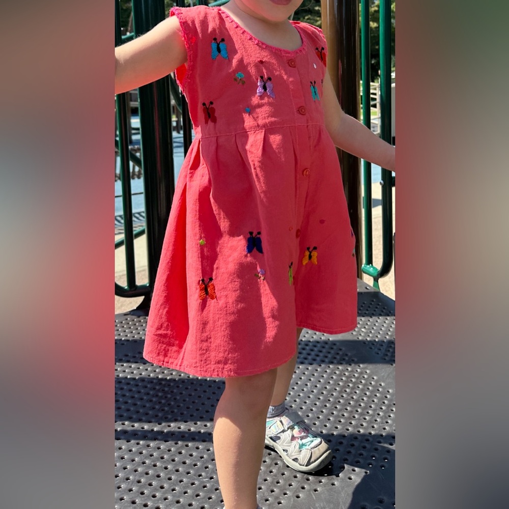 ⭐️5/$25 Linen Hand-made Dress with Embroidered Colorful Butterflies